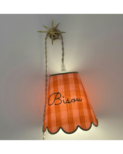 Baladeuse Félicité brodée Bisou vichy rose et orange allumée