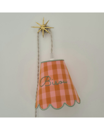 Baladeuse Félicité brodée Bisou vichy rose et orange