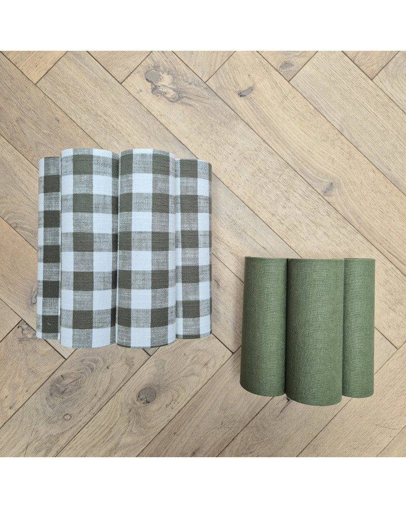 Grande applique Nuage vichy vert, petite applique Nuage lin vert mousse