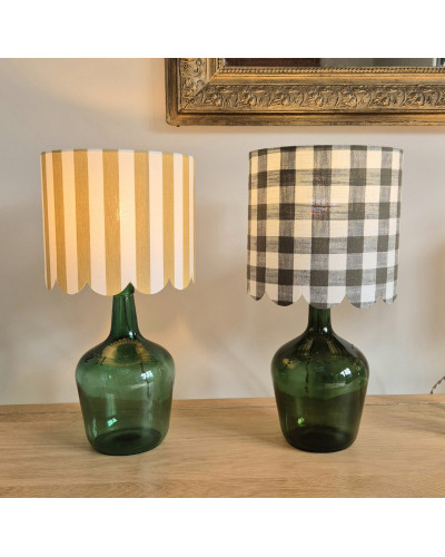 Lampe dame jeanne Félicité rayures ocres et vichy vert